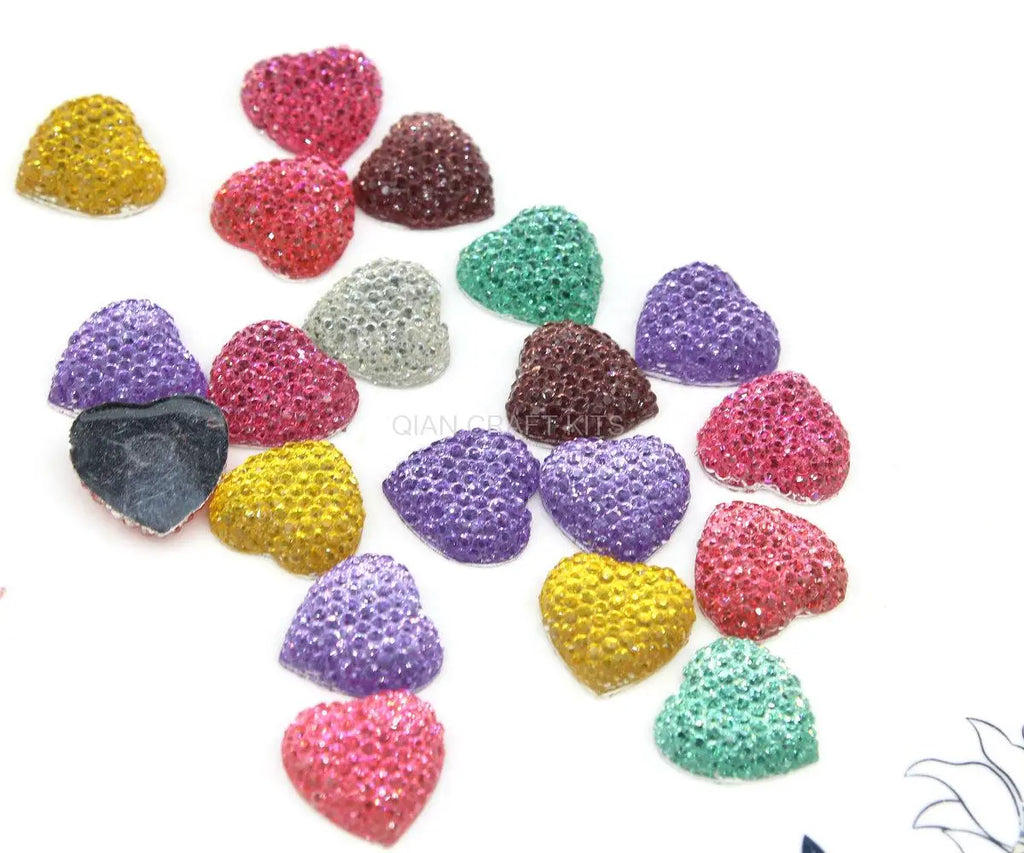 300pcs Resin Heart Cabochons Flatback Bling Gems Mixed Colors Baby Girl Decor