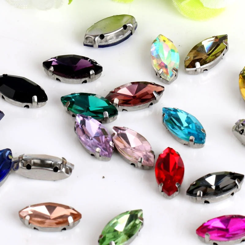 300pcs 7x15mm Horse Eye Sewing Rhinestone with Claws Setting