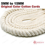 5mm-15mm No Dyeing Cotton Three Strands Twisted Rope Cords 5 meters