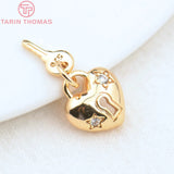4PCS 10.5x12MM 24K Brass Zircon Lock Key Pendant Charms DIY Jewelry Findings
