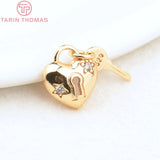 4PCS 10.5x12MM 24K Brass Zircon Lock Key Pendant Charms DIY Jewelry Findings