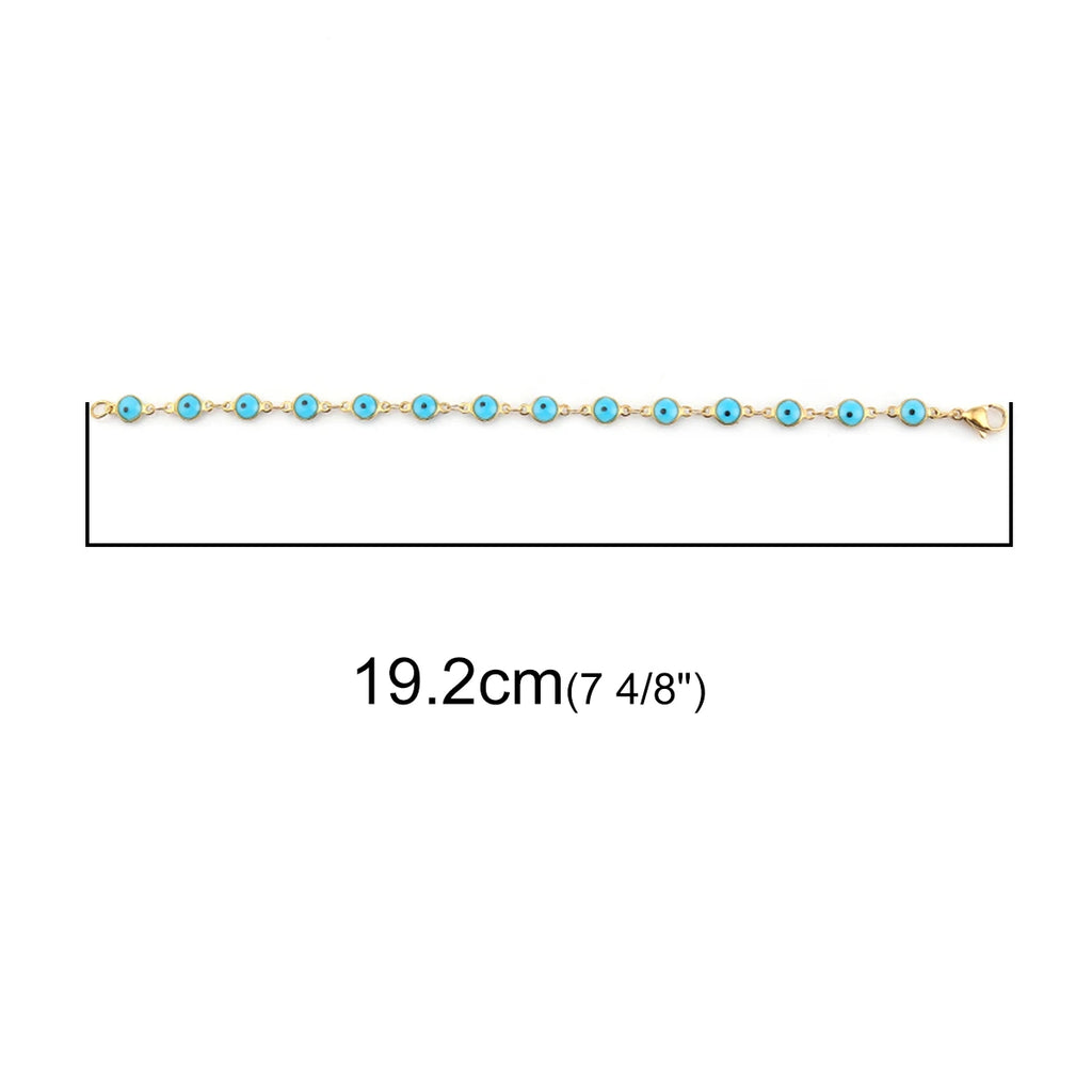 304 SS Evil Eye Enamel Bracelet Multicolor Link Chain 19.2cm