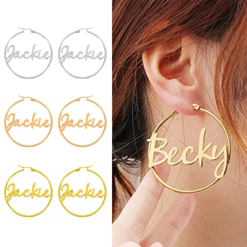 Stainless Steel Letter Earrings Nameplate Round Earrings Hypoallergenic