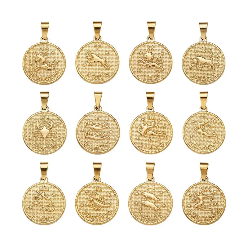 Stainless Steel Zodiac Sign Pendant Sets 29x25mm