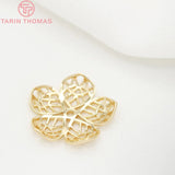 4PCS 16x17MM 24K Plated Brass Flower Beads Caps DIY Jewelry Findings