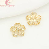 4PCS 16x17MM 24K Plated Brass Flower Beads Caps DIY Jewelry Findings