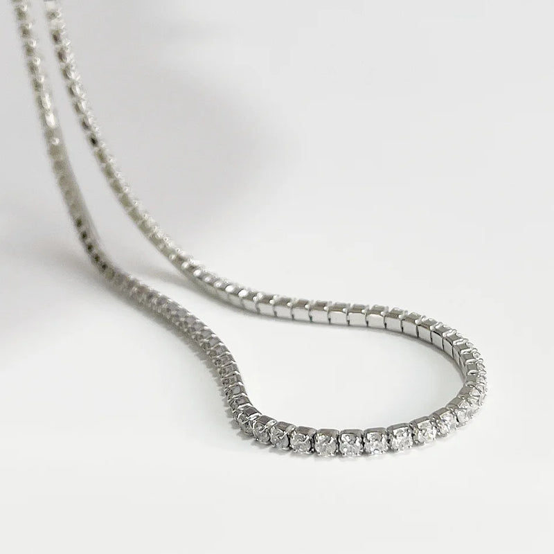 925 Silver Zirconia Tennis Choker Necklace FINE Jewelry
