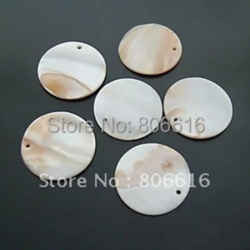 80Pcs Natural Shell Beads Flat Round Stone Charms Findings