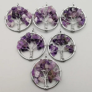 30MM Amethysts Life Tree Chakra Reiki Healing Necklace Pendant 12pcs