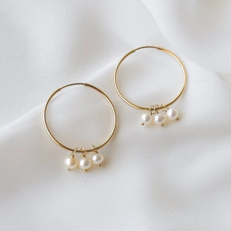 30MM Hoop Earrings Natural Pearls Filled Circle Earrings Boho Brincos Pendientes