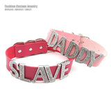 30MM Rhinestone Letter Daddy Slave Collar Choker Necklace Goth BDSM Role Age