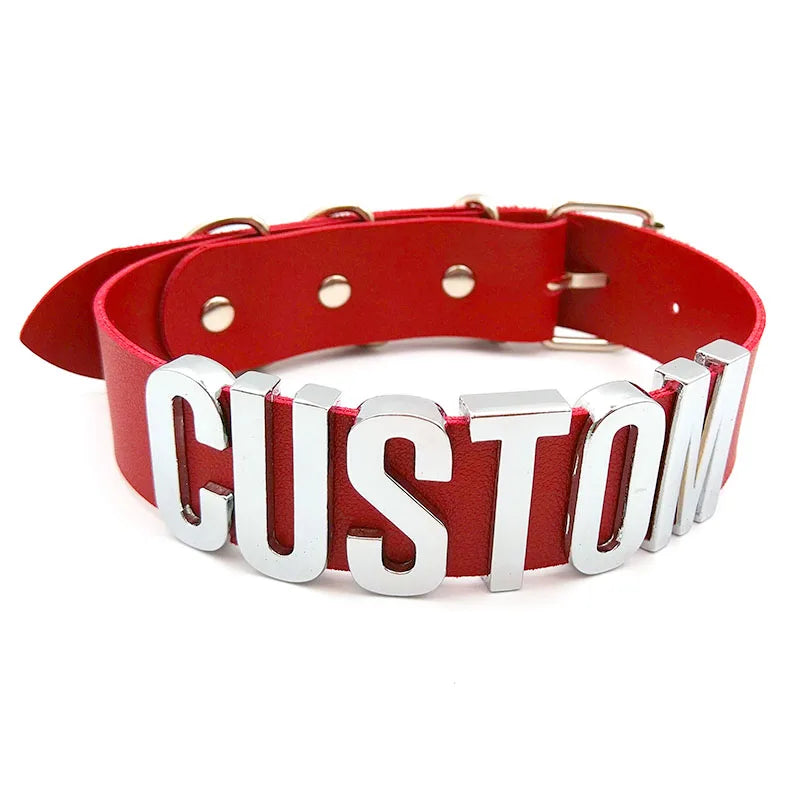 30MM Red PU Letters Collar Choker Necklace Name Buckle Chocker Jewelry
