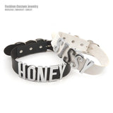30MM Soft Leather Collars Goth Sexy Letters Choker Necklace Punk BDSM