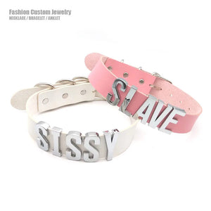 30MM Soft Leather Collars Goth Sexy Letters Choker Necklace Punk BDSM