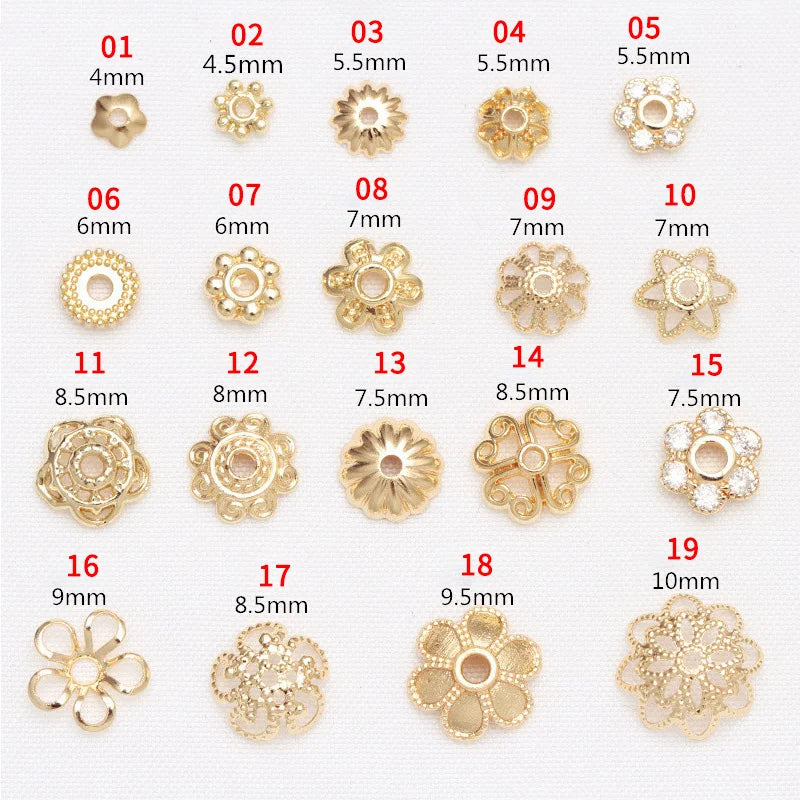 30PCS 14K Plated Brass Flower Beads Caps Filigree End Cap DIY Jewellery Crafts