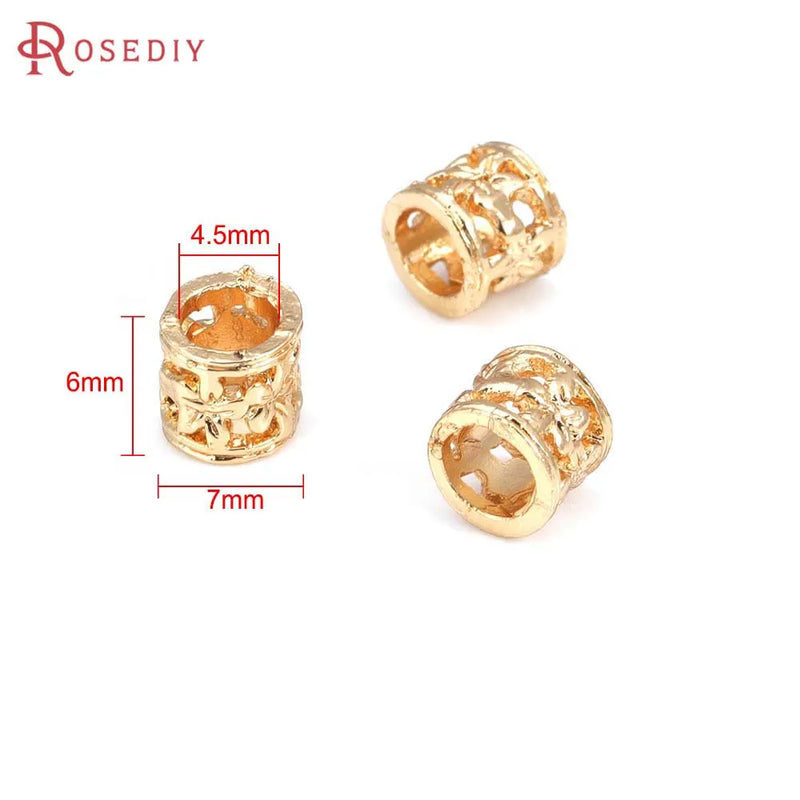 30PCS 18K Brass Cylinder Hollow Spacer Large Hole Beads Bracelet Jewelry Making