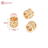 30PCS 18K Brass Cylinder Hollow Spacer Large Hole Beads Bracelet Jewelry Making