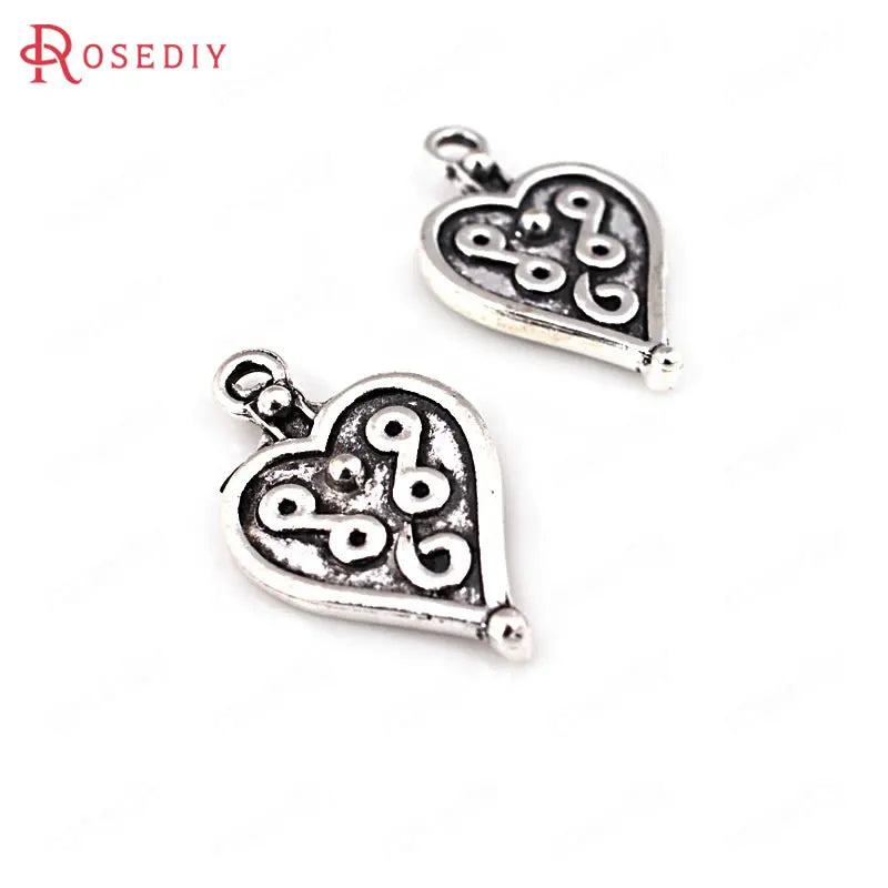 30PCS Antique Silver Heart Charms Pendants Jewelry Making Supplies DIY