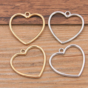 30PCS 24*25mm Metal Alloy Double Sided Hollow Love Charms Heart Pendants