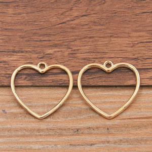 30PCS 24*25mm Metal Alloy Double Sided Hollow Love Charms Heart Pendants