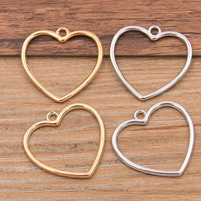 30PCS 24*25mm Metal Alloy Double Sided Hollow Love Charms Heart Pendants