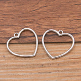 30PCS 24*25mm Metal Alloy Double Sided Hollow Love Charms Heart Pendants