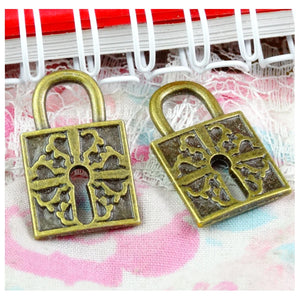 30PCS Antique Bronze Plated Lock Charms Pendants