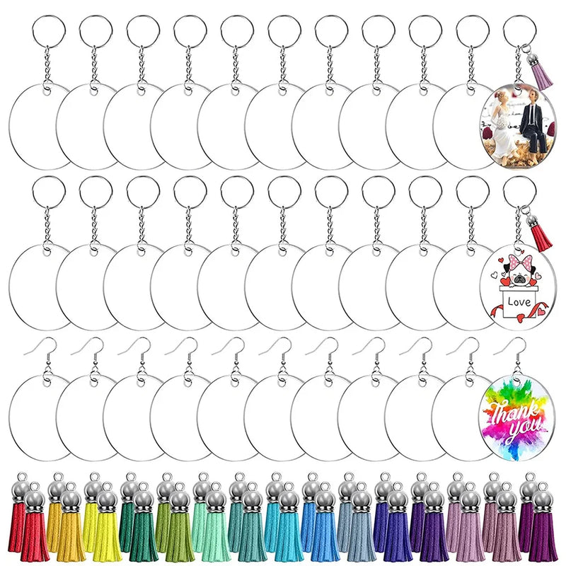 30PCS 4 Inch Acrylic Set, Clear Bulk with Ring, for Vinyl DIY Craft