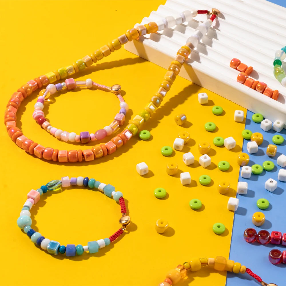 30PCS 6mm Cube Beads Colorful Glazed Ceramic Porcelain for Jewelry Making