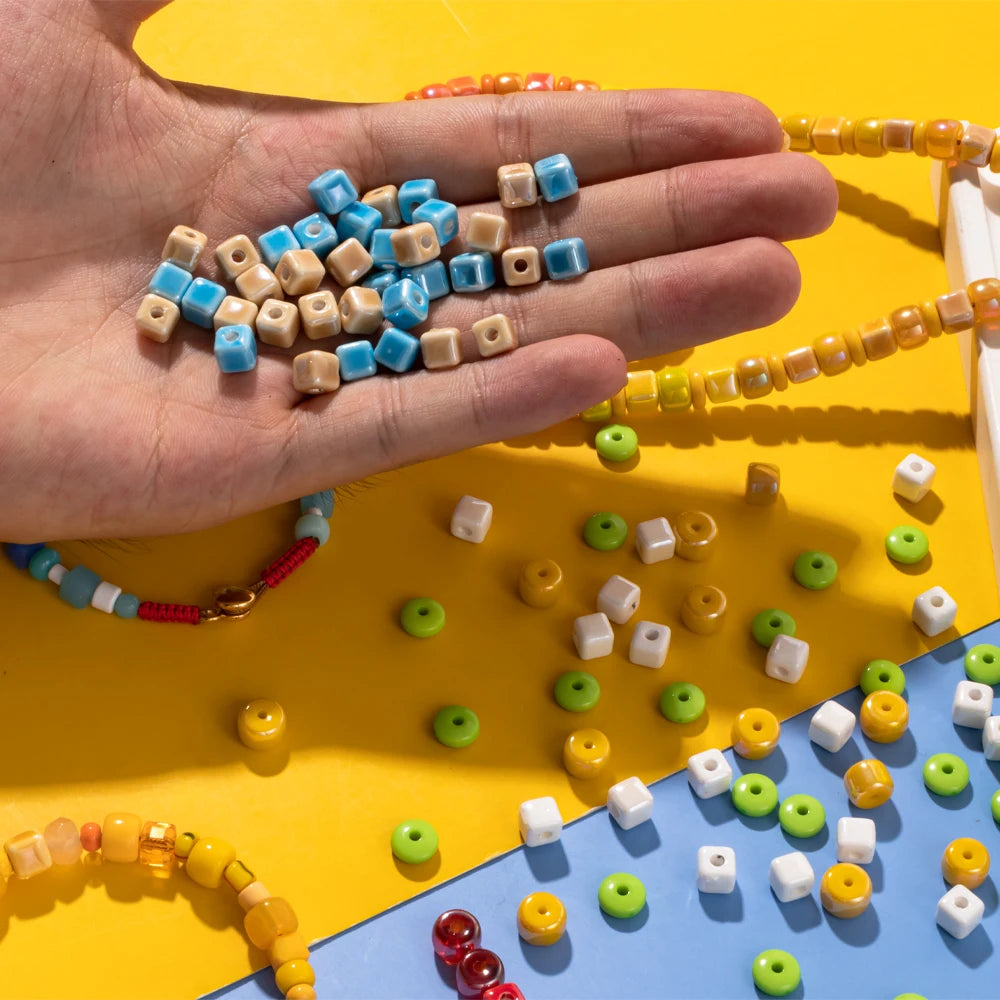30PCS 6mm Cube Beads Colorful Glazed Ceramic Porcelain for Jewelry Making