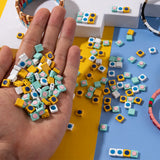 30PCS Colorful Enamel Beads Square Shape Elastic Bracelets Tile Bead