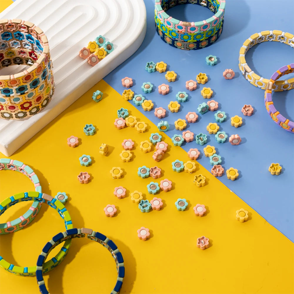 30PCS 9mm Enamel Flower Beads for Boho Bracelets