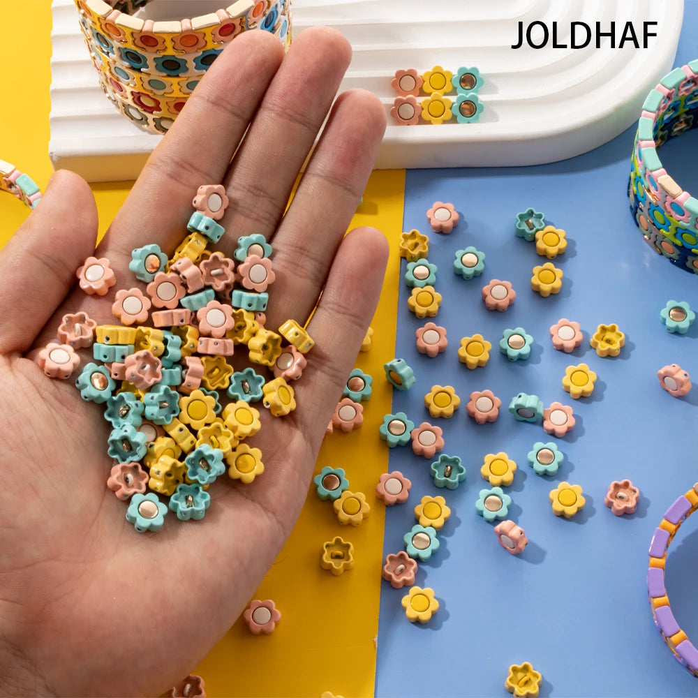 30PCS 9mm Enamel Flower Beads for Boho Bracelets