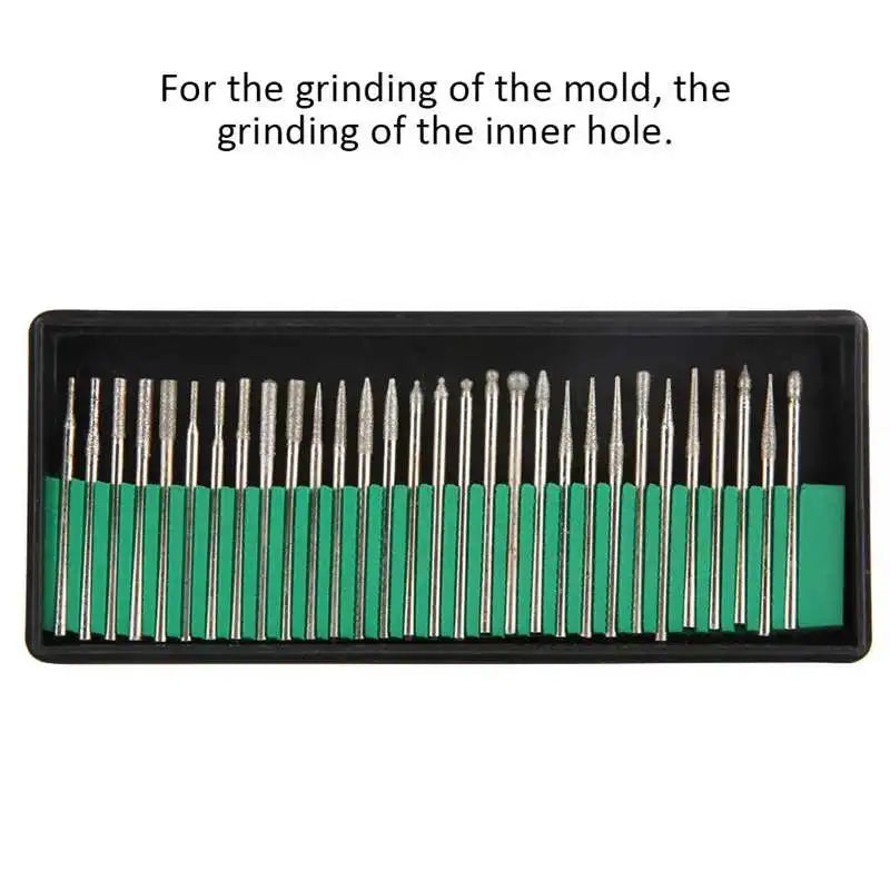 30PCS Diamond Shank Grinding Drill Bits Set for Glass Jade Jewelry Engraving