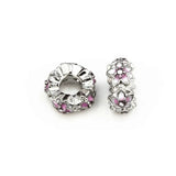 30PCS Pink Enamle Rhinestone Lily Magnolia Flower Alloy Metal Beads