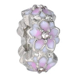 30PCS Pink Enamle Rhinestone Lily Magnolia Flower Alloy Metal Beads