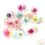 30PCS/Lot Clear Glass Ball Charms with Crystal Seed Beads Dry Flowers