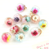30PCS/Lot Clear Glass Ball Charms with Crystal Seed Beads Dry Flowers