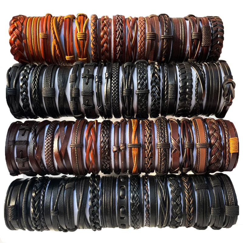 30PCS Mix Styles Braided Leather Cuff Bracelets Men's Women's Jewelry