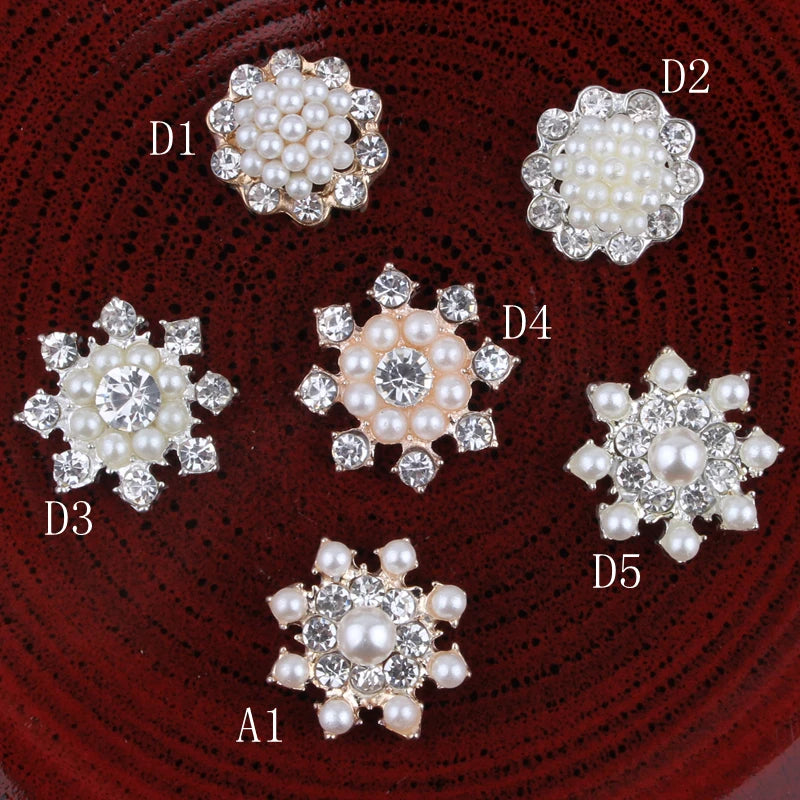 30PCS Vintage Metal Buttons+Crystal Pearls Craft Supplies Flatback Rhinestones