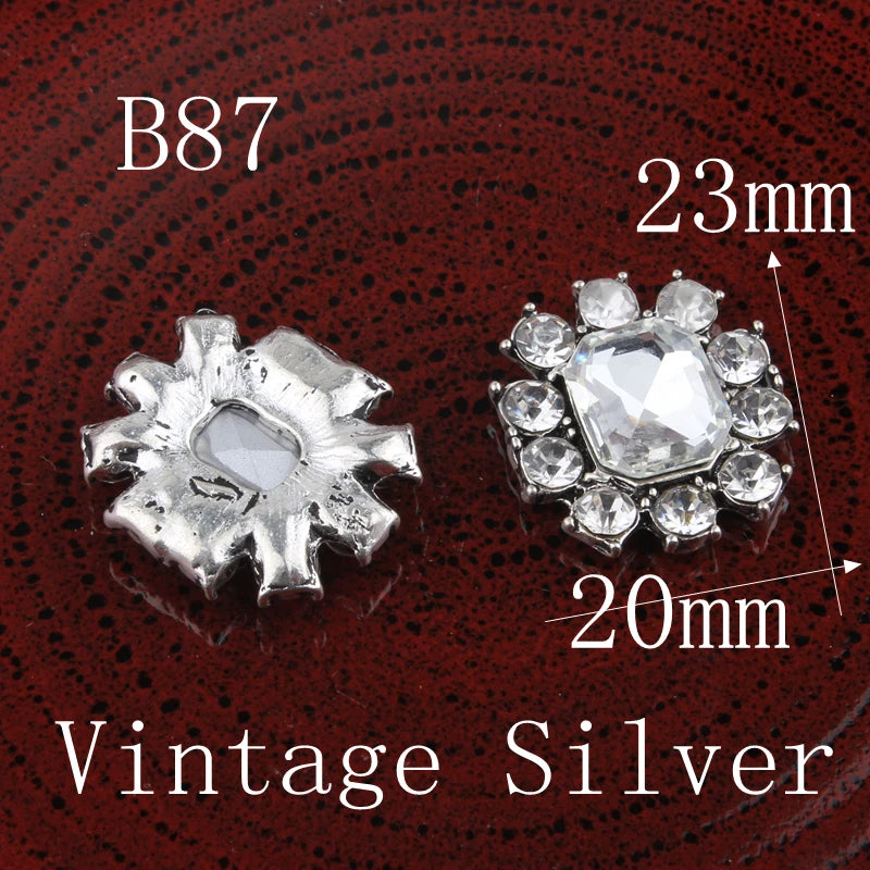 30PCS Vintage Metal Rhinestone Buttons Bling Flatback Flower Crystal Buttons
