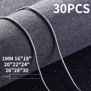 30PCS/lot 925 Sterling Silver 1MM Snake Chain Necklaces