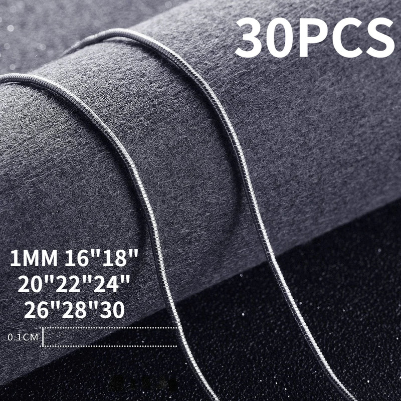 30PCS/lot 925 Sterling Silver 1MM Snake Chain Necklaces