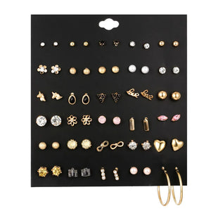 Resin Flowers Pearl Moon Heart Star Stud Earrings Set