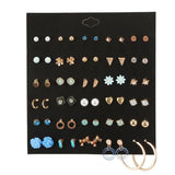 Resin Flowers Pearl Moon Heart Star Stud Earrings Set