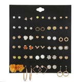 Resin Flowers Pearl Moon Heart Star Stud Earrings Set