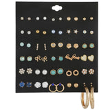 Resin Flowers Pearl Moon Heart Star Stud Earrings Set