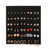 Resin Flowers Pearl Moon Heart Star Stud Earrings Set