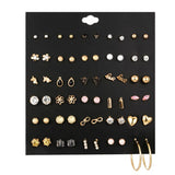 Resin Flowers Pearl Moon Heart Star Stud Earrings Set