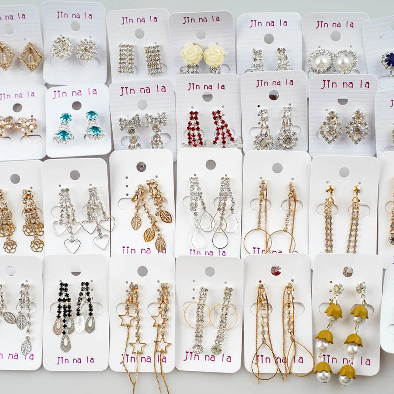 30Pairs Rhinestone Dangle Clip Earrings for Women Girls Mix Style
